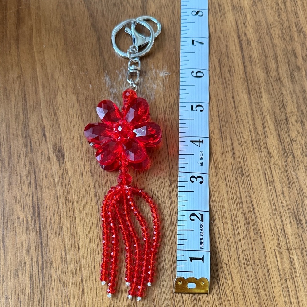 Red Crystal Flower Bag Charm - Picture 3 of 4